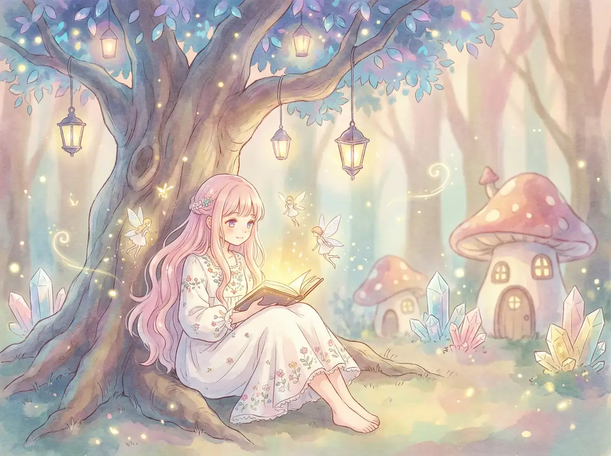 午夜dj视频观看免费 - 魔法森林中阅读故事书的粉发少女与精灵
